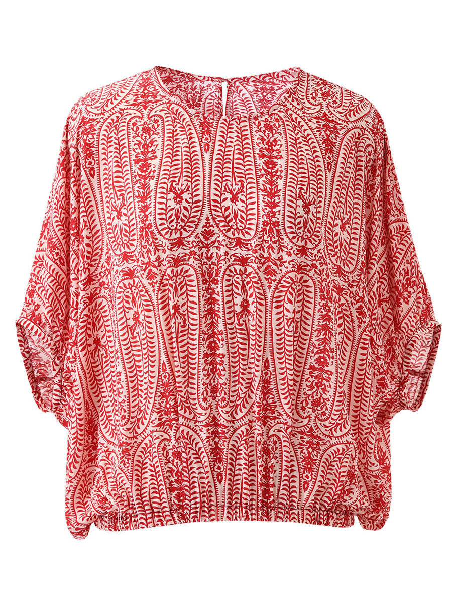 COMOBOCA 100% Mulberry Silk Women's Floral Printed Puff Sleeve Blouse