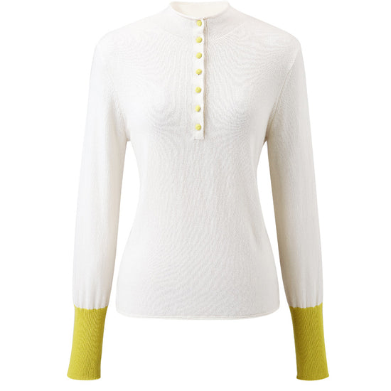 COMOBOCA 100% Cashmere Women's Button Down Contrast Cuff Knit Sweater