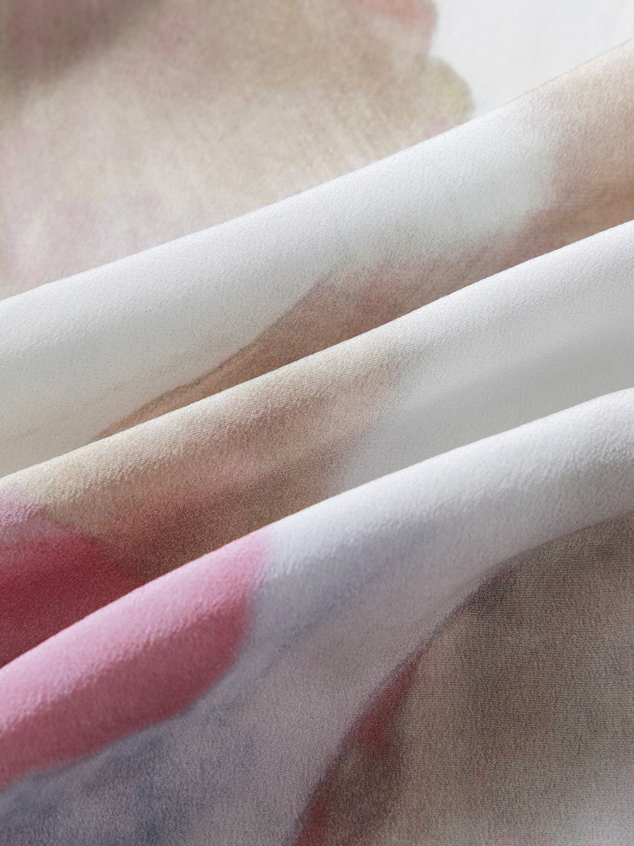 COMOBOCA 100% Mulberry Silk Women's Watercolor Print Shirt