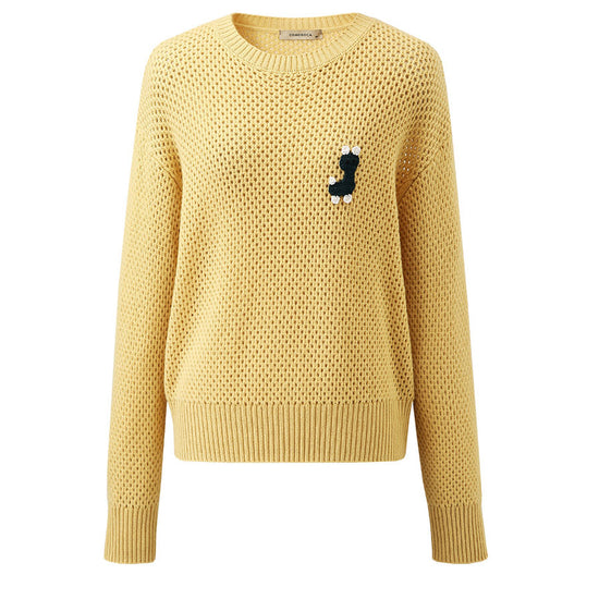 COMOBOCA 100% Wool Women's Embroidered Patch Knit Sweater