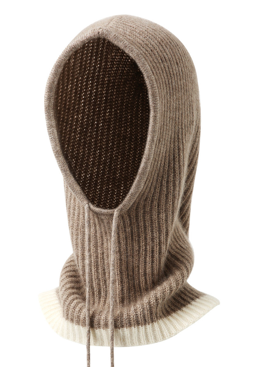 COMOBOCA 100% Cashmere Women's Ribbed Cozy Reversible Knit Hood