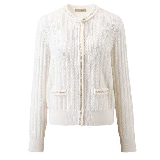 COMOBOCA 100% Cashmere Women's Pocket Faux Cardigan Sweater