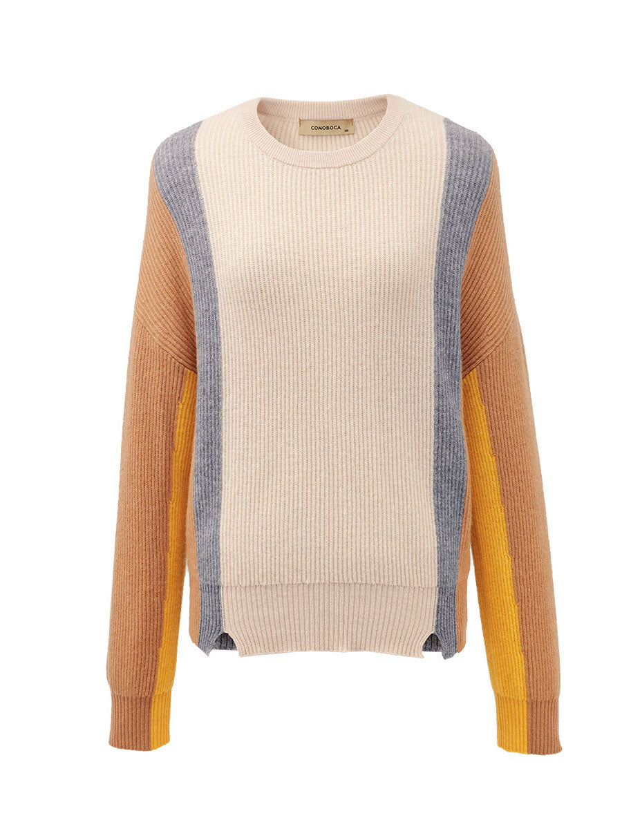 COMOBOCA 100% Cashmere Women's Crew Neck Fish Scale Inlay Sweater