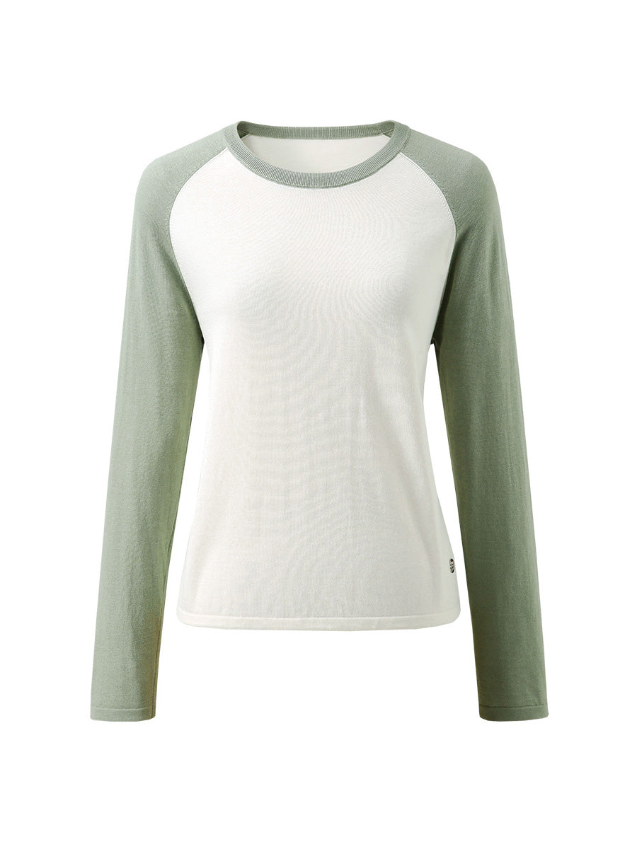COMOBOCA Women's Colorblock Raglan Round Neck Sweater