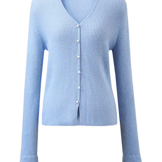 COMOBOCA 100% Cashmere Women's Faux Button Sweater with Lace Cuff