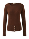 COMOBOCA 100% Cashmere Women's Round Neck Button Ribbed Knit Sweater