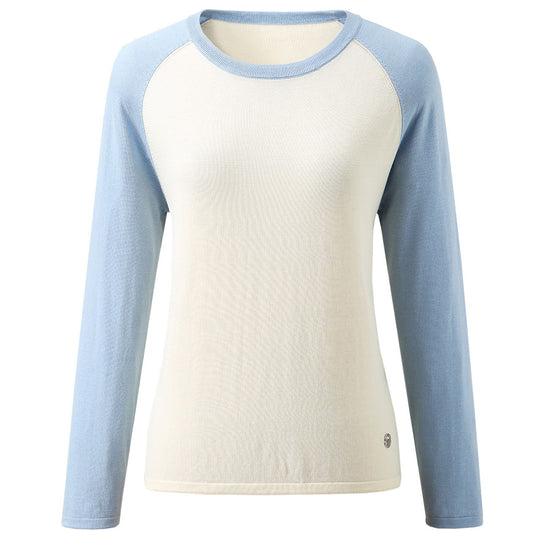 COMOBOCA Women's Colorblock Raglan Round Neck Sweater
