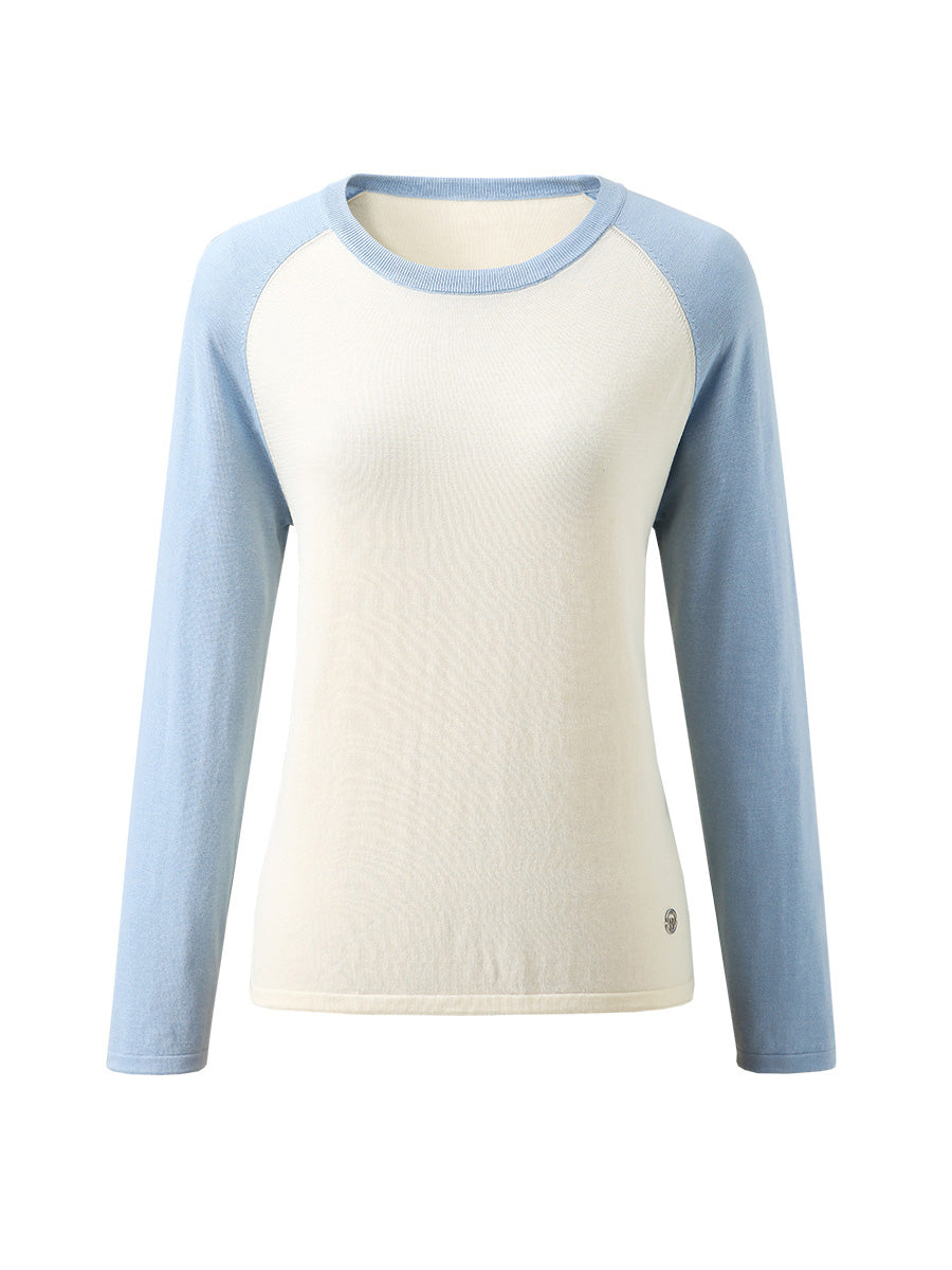 COMOBOCA Women's Colorblock Raglan Round Neck Sweater