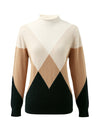 COMOBOCA 100% Cashmere Women's Turtleneck Geometric Ribbed Sweater