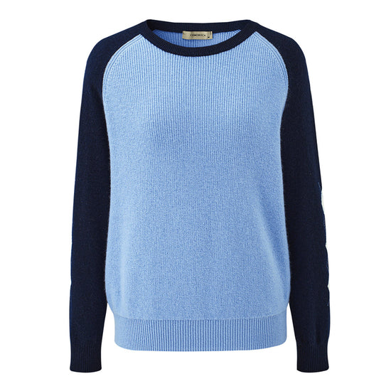 COMOBOCA 100% Cashmere Women's Color Block Round Neck Sweater