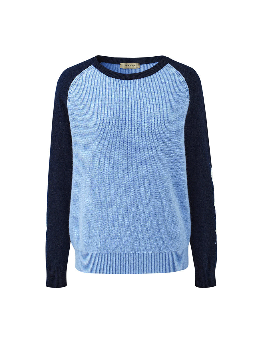 COMOBOCA 100% Cashmere Women's Color Block Round Neck Sweater