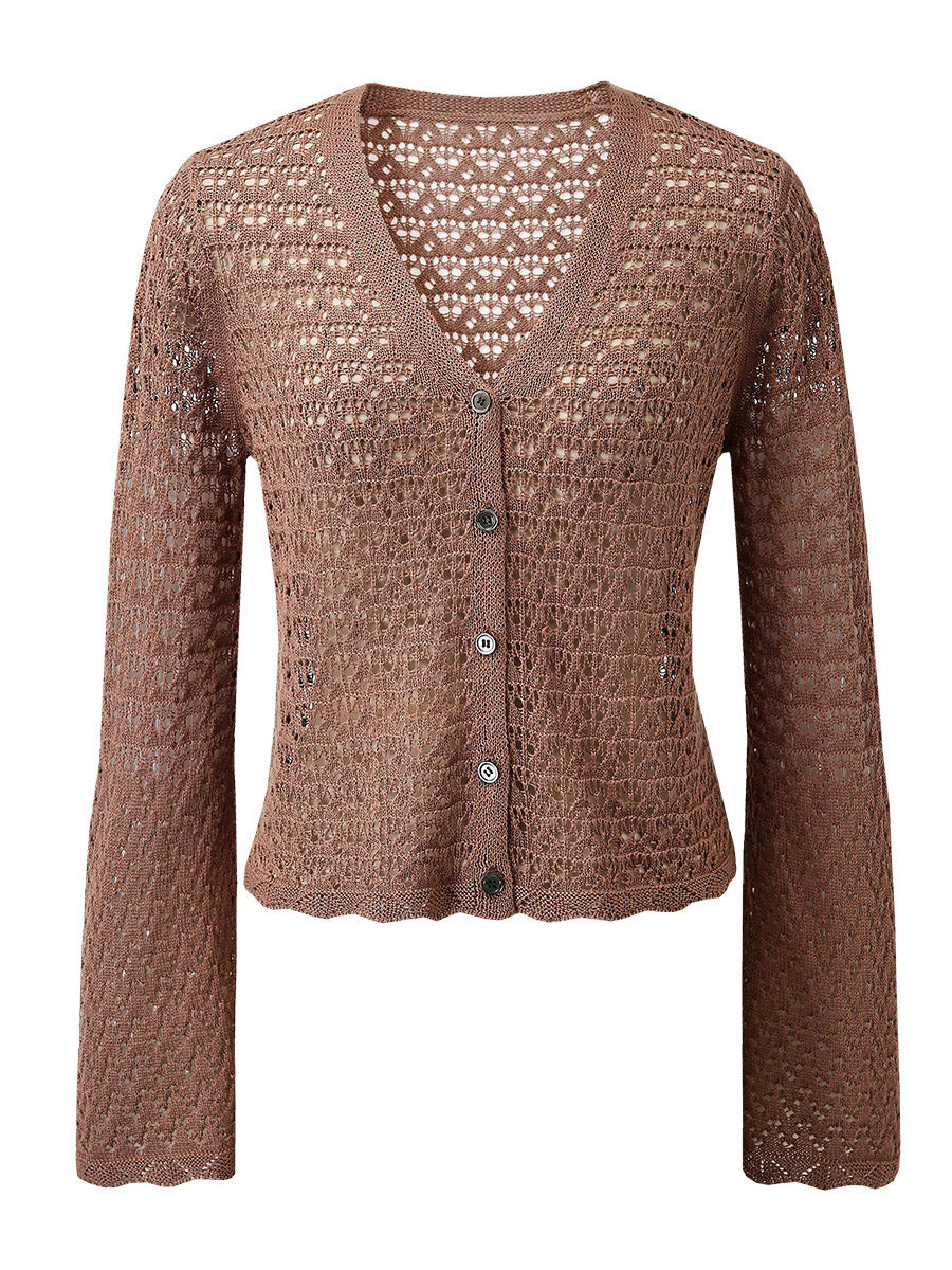 COMOBOCA Women's Bell Sleeve Lace Knit Cardigan