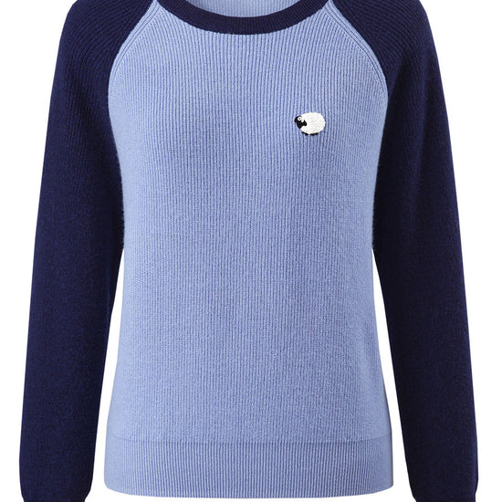 COMOBOCA 100% Wool Women's Contrast Sleeve Sweater