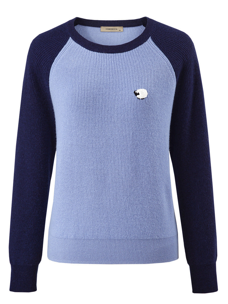 COMOBOCA 100% Wool Women's Contrast Sleeve Sweater