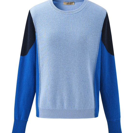 COMOBOCA 100% Cashmere Women's Color Block Round Neck Knit Sweater
