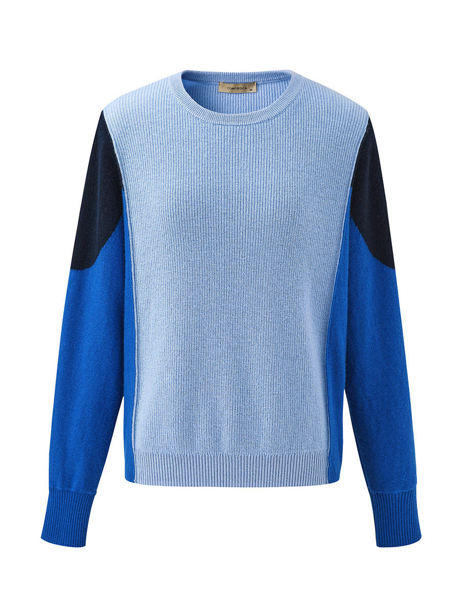 COMOBOCA 100% Cashmere Women's Color Block Round Neck Knit Sweater