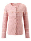 COMOBOCA 100% Wool Kid's Floral Embroidered Cable Knit Cardigan