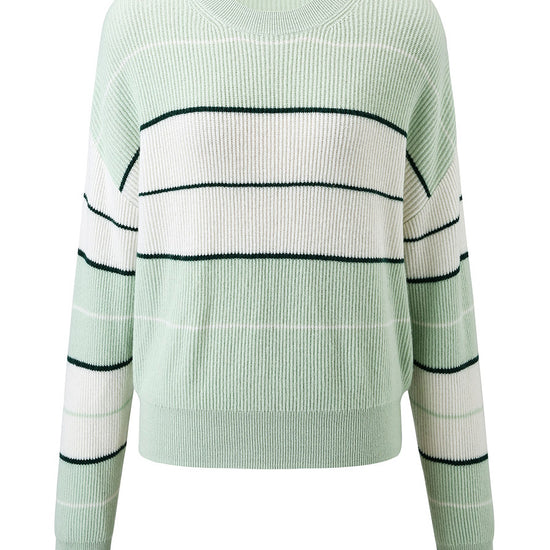 COMOBOCA 100% Cashmere Women's Striped Crewneck Sweater