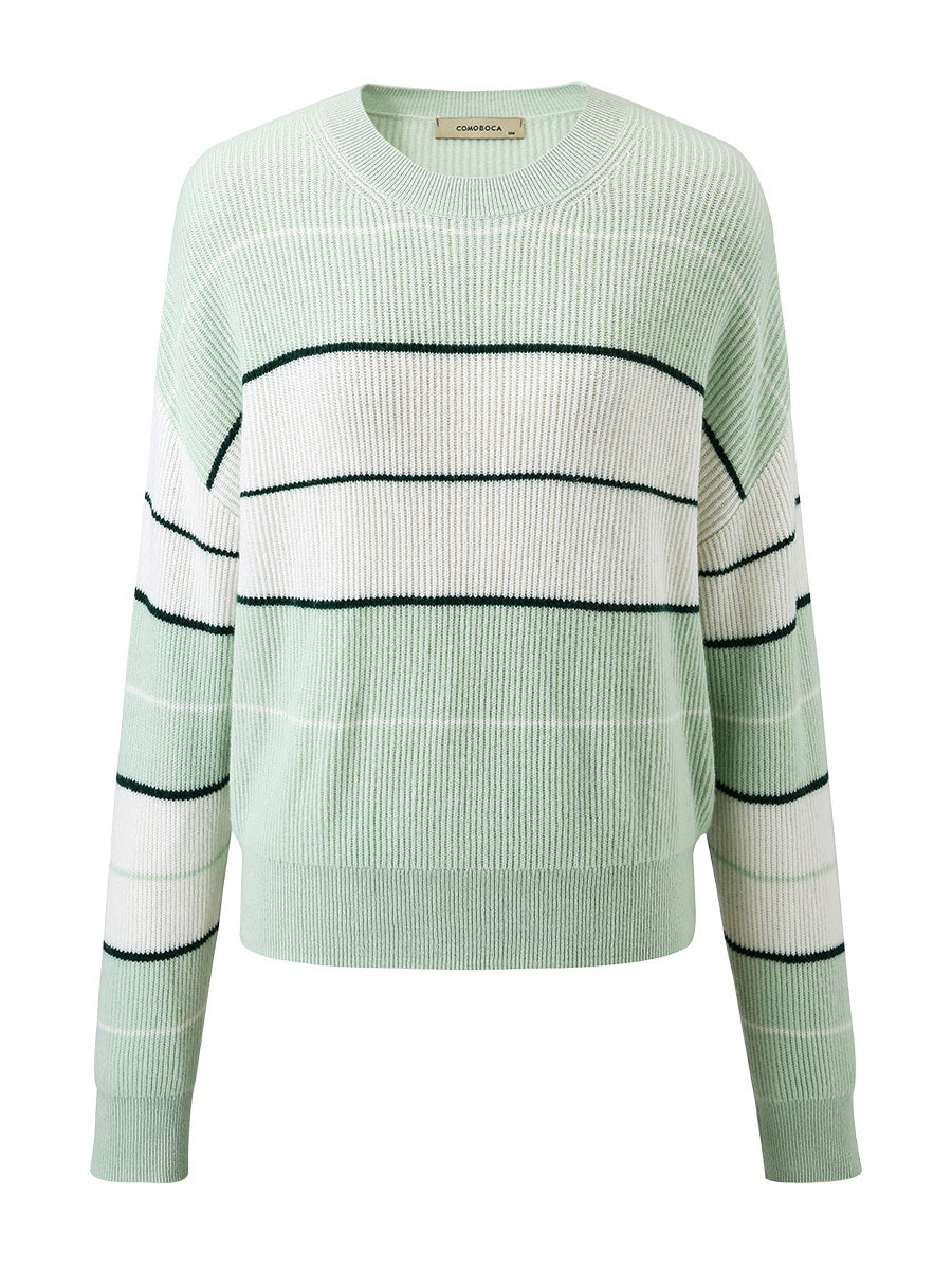 COMOBOCA 100% Cashmere Women's Striped Crewneck Sweater