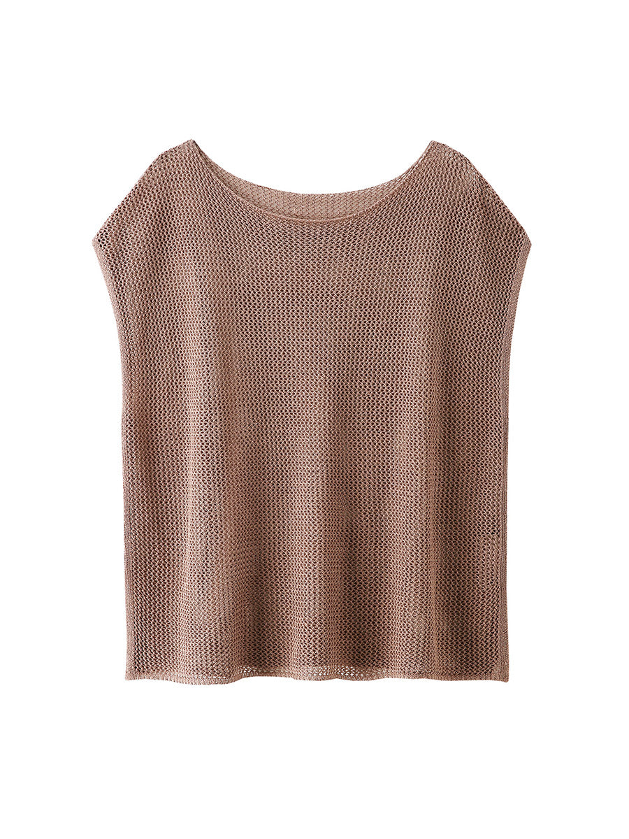 COMOBOCA Women's Sheer Mesh Knit Cap Sleeve Top with Side Slit