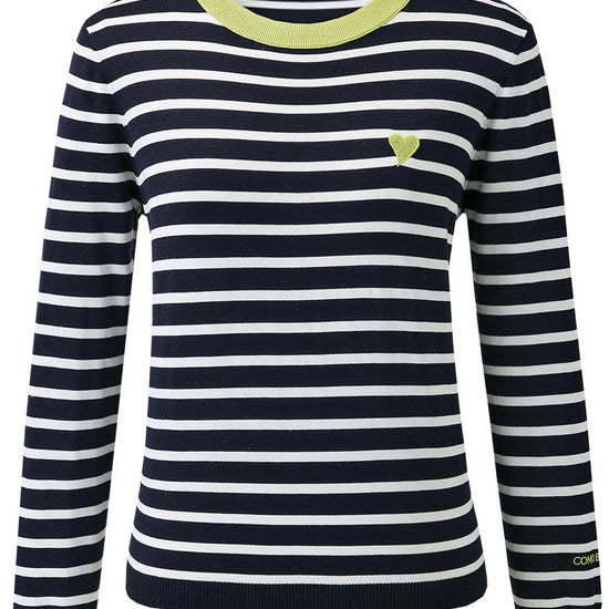 COMOBOCA Women's Striped Heart Embroidered Cotton Silk Sweater
