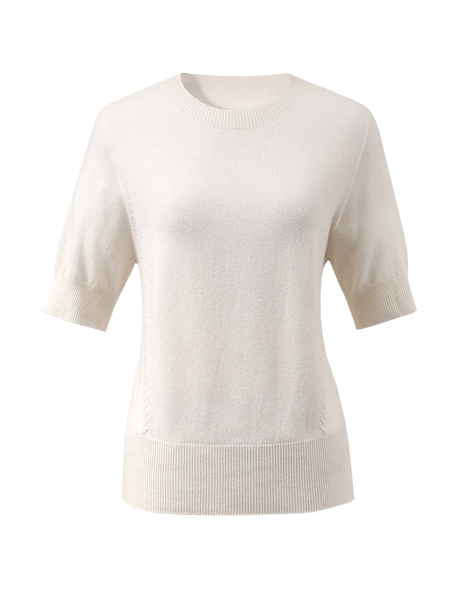 COMOBOCA 100% Wool Women's Seamless Round Neck Knit Sweater