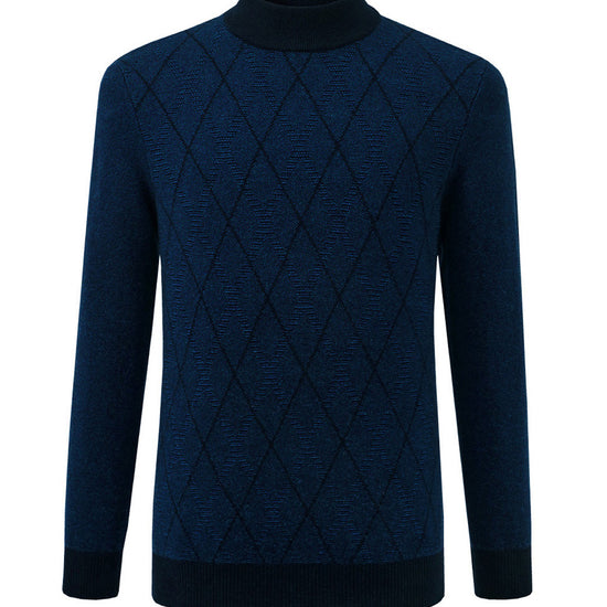 COMOBOCA 100% Cashmere Men's Mock Neck Jacquard Sweater