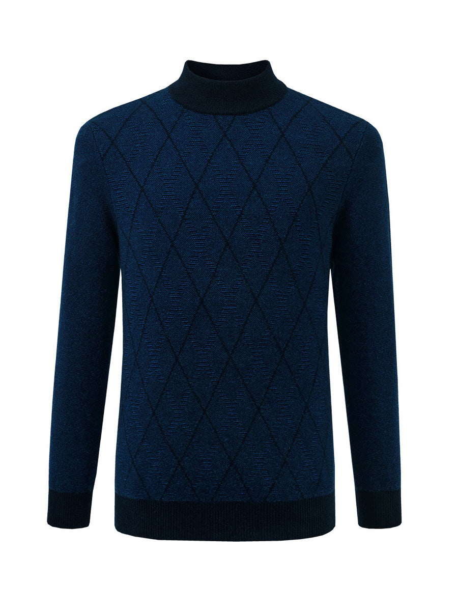 COMOBOCA 100% Cashmere Men's Mock Neck Jacquard Sweater