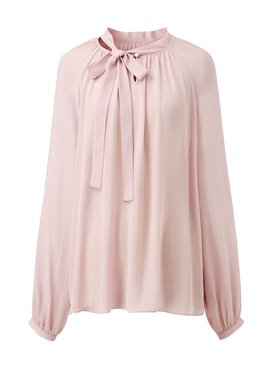COMOBOCA 100% Mulberry Silk Women's Bow Tie Blouse