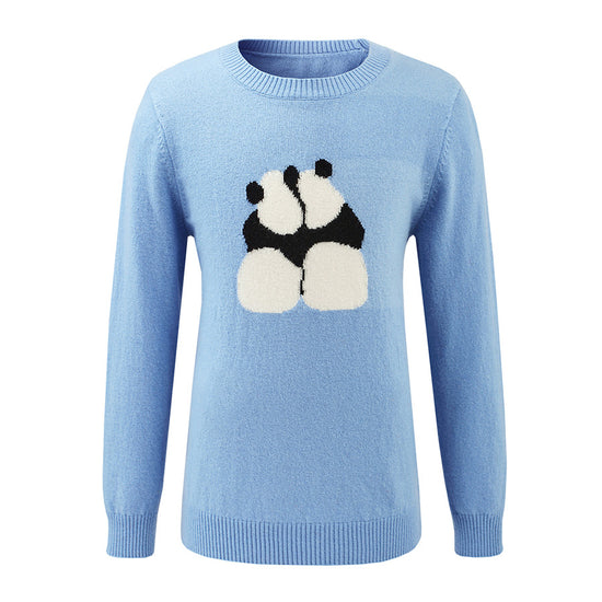 COMOBOCA 100% Wool Kids' Panda Pattern Round Neck Sweater