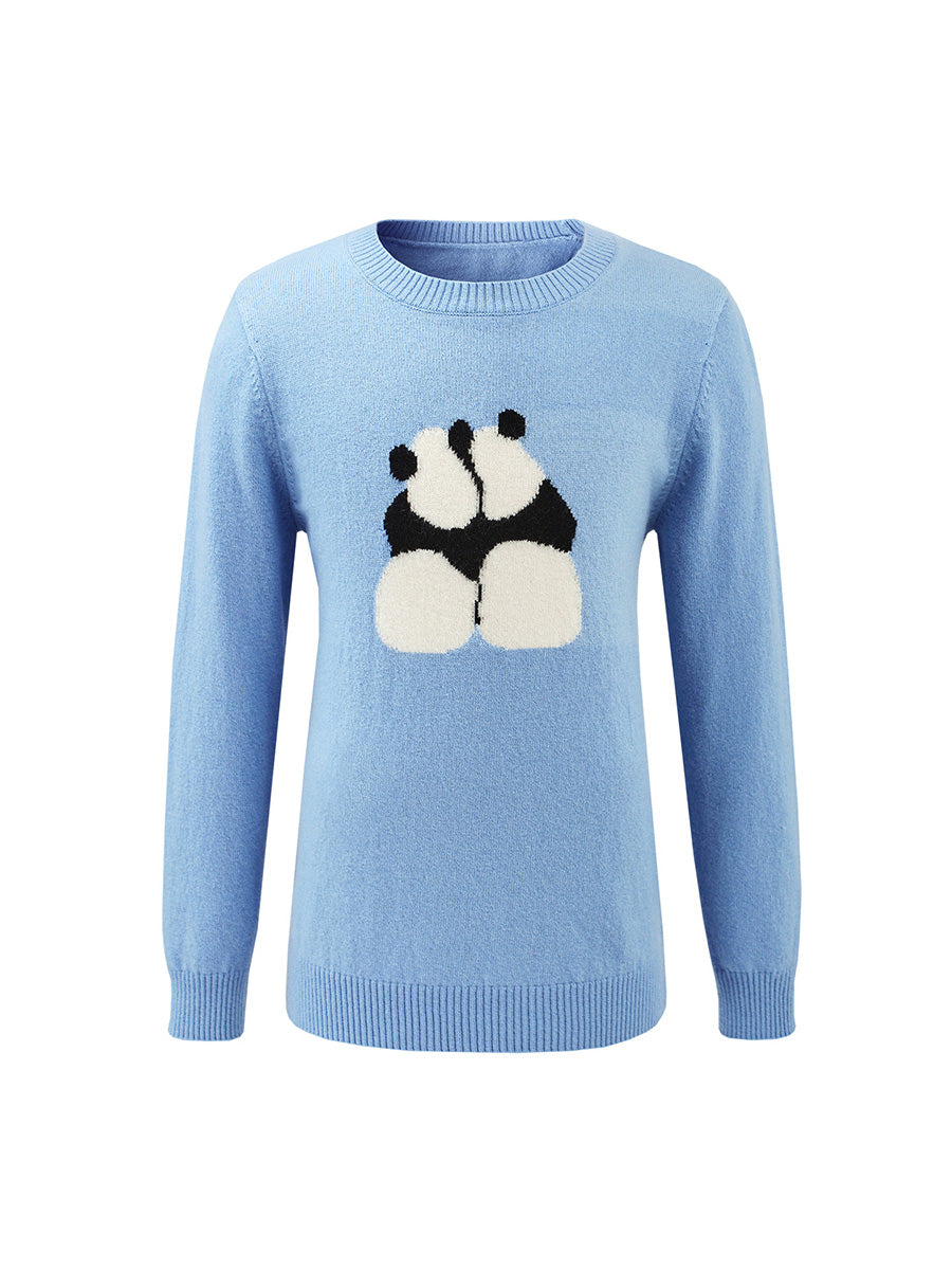 COMOBOCA 100% Wool Kids' Panda Pattern Round Neck Sweater