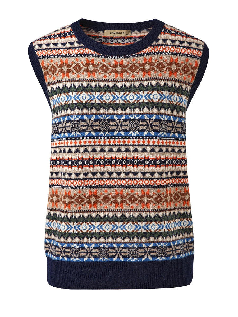 COMOBOCA 100% Wool Women's Fair Isle Knit Vest