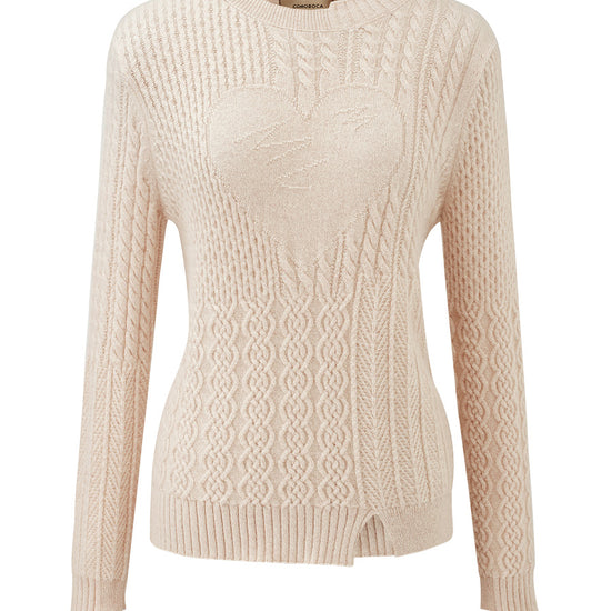 COMOBOCA 100% Cashmere Women's Cable Heart Patterned Knit Sweater