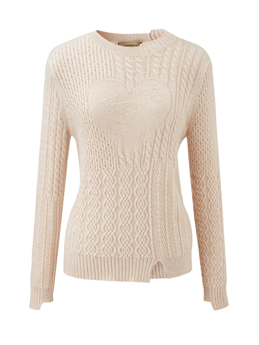 COMOBOCA 100% Cashmere Women's Cable Heart Patterned Knit Sweater