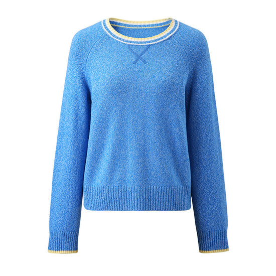 COMOBOCA 100% Wool Women's Contrast Trim Knit Sweater