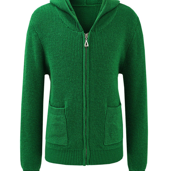 COMOBOCA 100% Wool Kids' Ribbed Zip Up Hooded Cardigan
