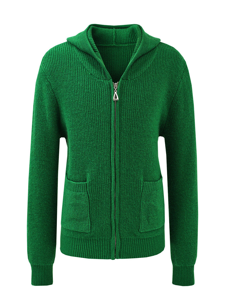 COMOBOCA 100% Wool Kids' Ribbed Zip Up Hooded Cardigan