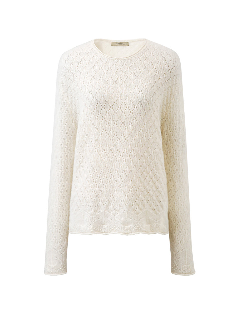 COMOBOCA 100% Cashmere Women's Diamond Pattern Pullover Sweater
