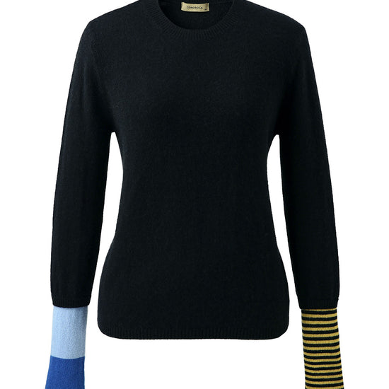 COMOBOCA 100% Cashmere Women's Color-Blocked Sleeve Knit Sweater
