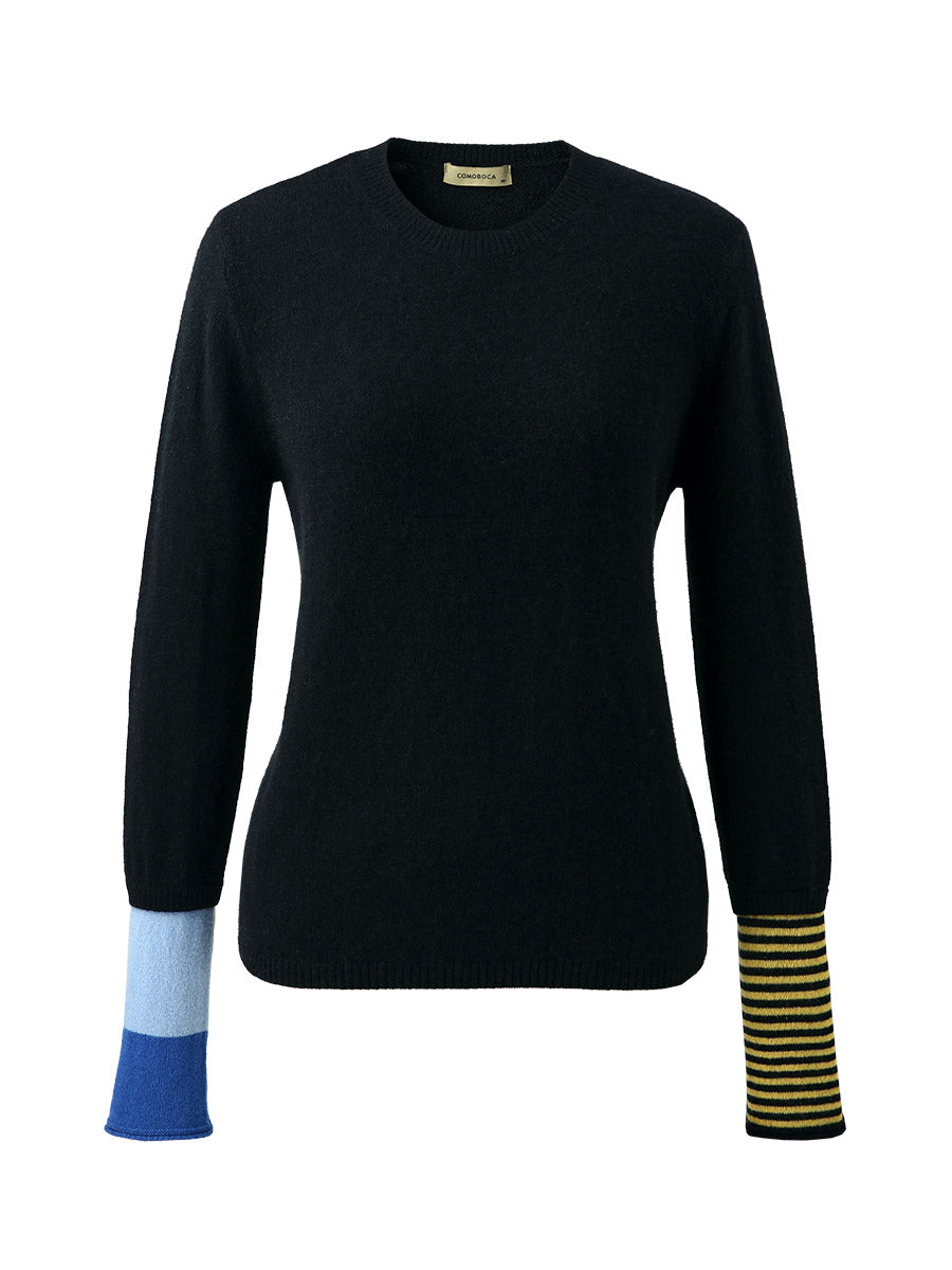 COMOBOCA 100% Cashmere Women's Color-Blocked Sleeve Knit Sweater