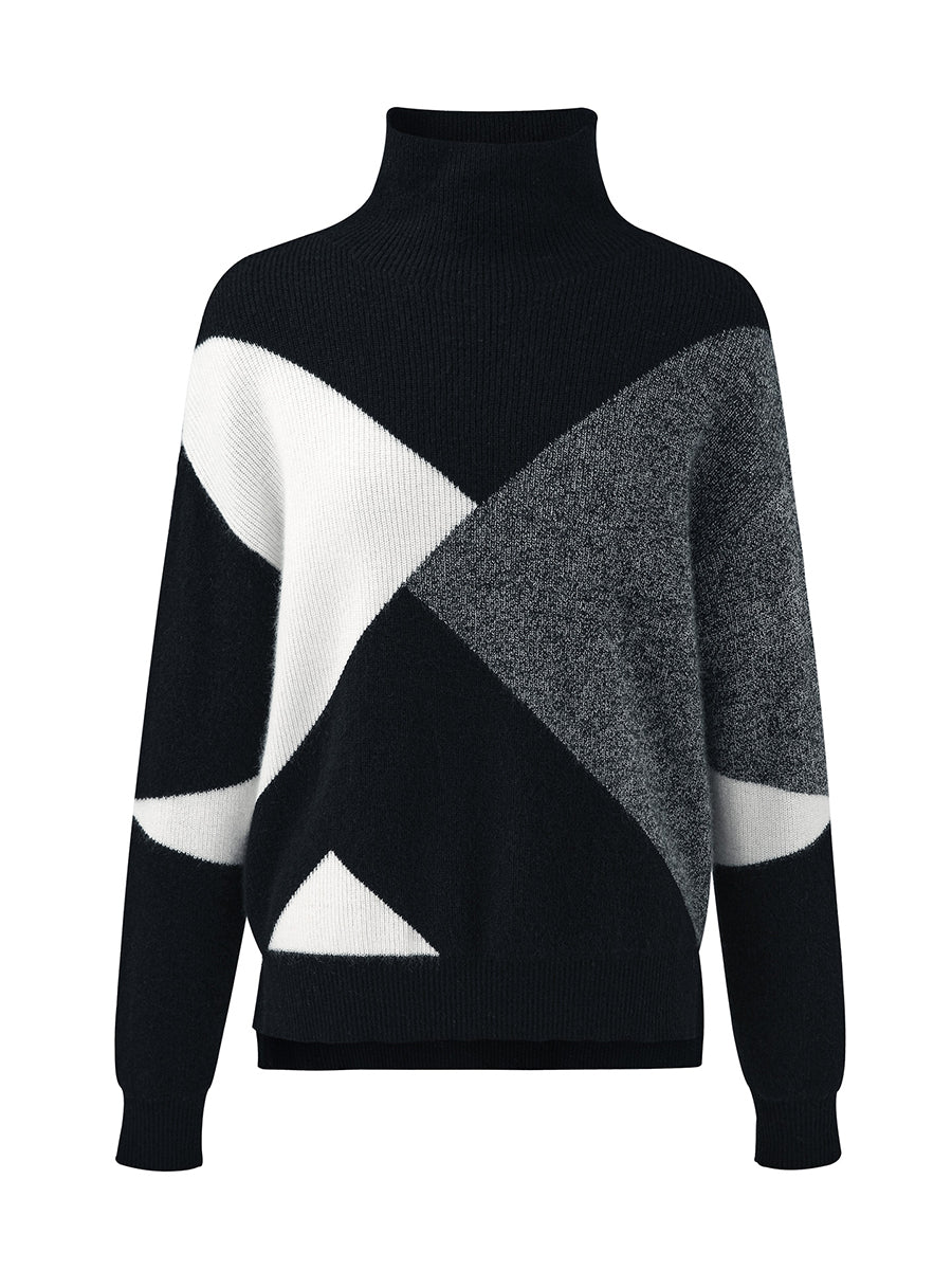 COMOBOCA 100% Cashmere Women's Geometric Turtleneck Sweater