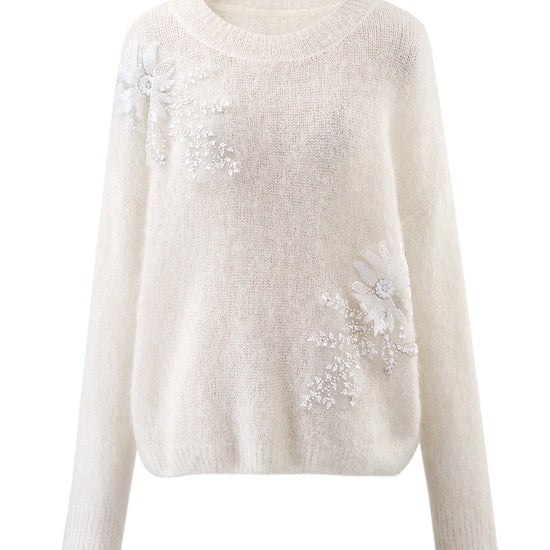 COMOBOCA Women's Mohair Embroidered Floral Sweater