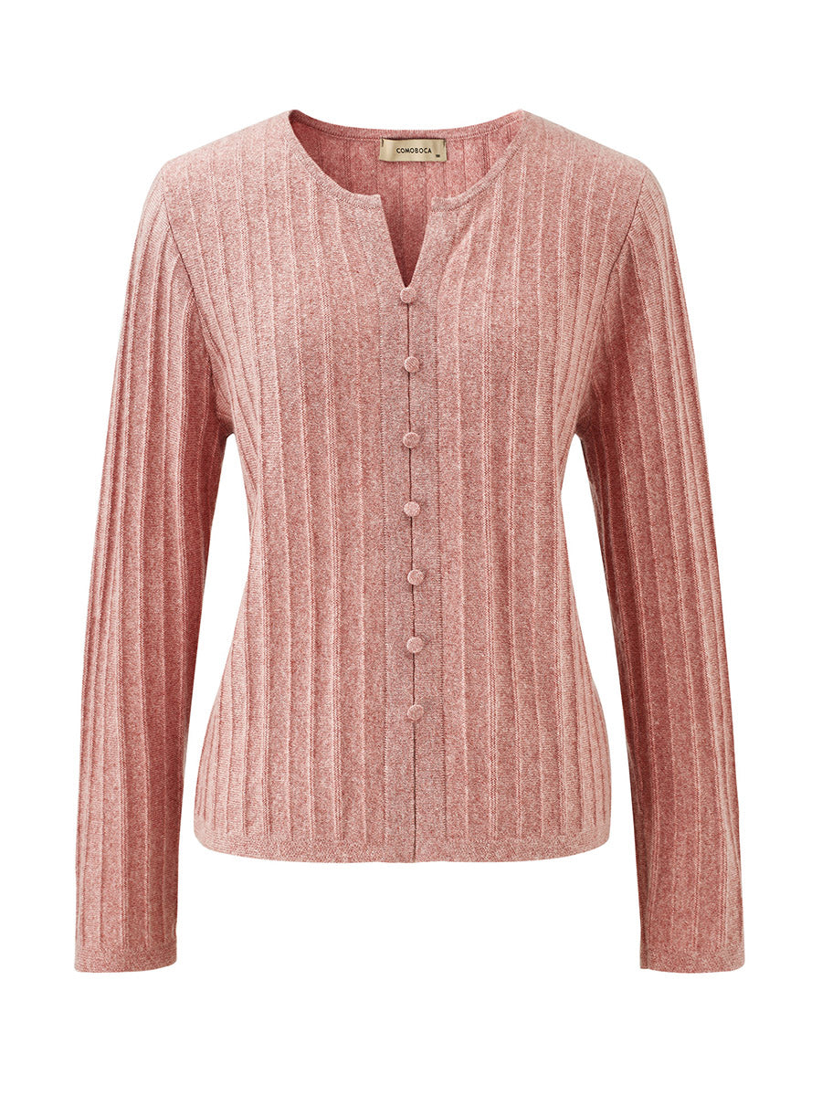 COMOBOCA 100% Cashmere Women's Ribbed Faux Knit Cardigan Sweater