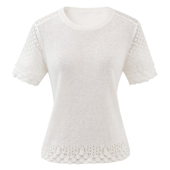 COMOBOCA Women's Lace Trim Knit T-Shirt