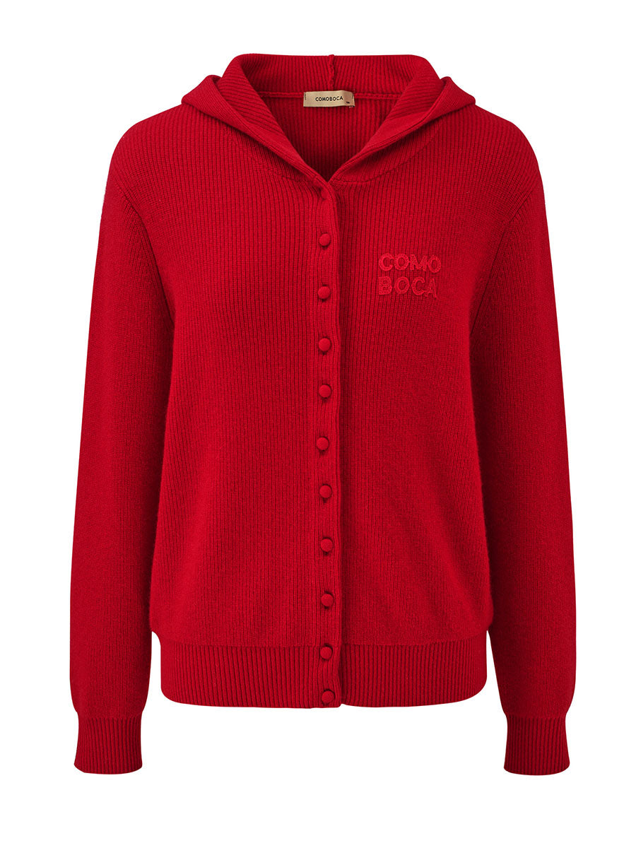 COMOBOCA 100% Cashmere Women's Button Up Knit Hoodie
