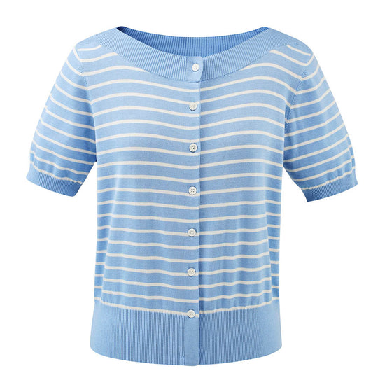 COMOBOCA Women's Striped Short Sleeve Knit Cardigan