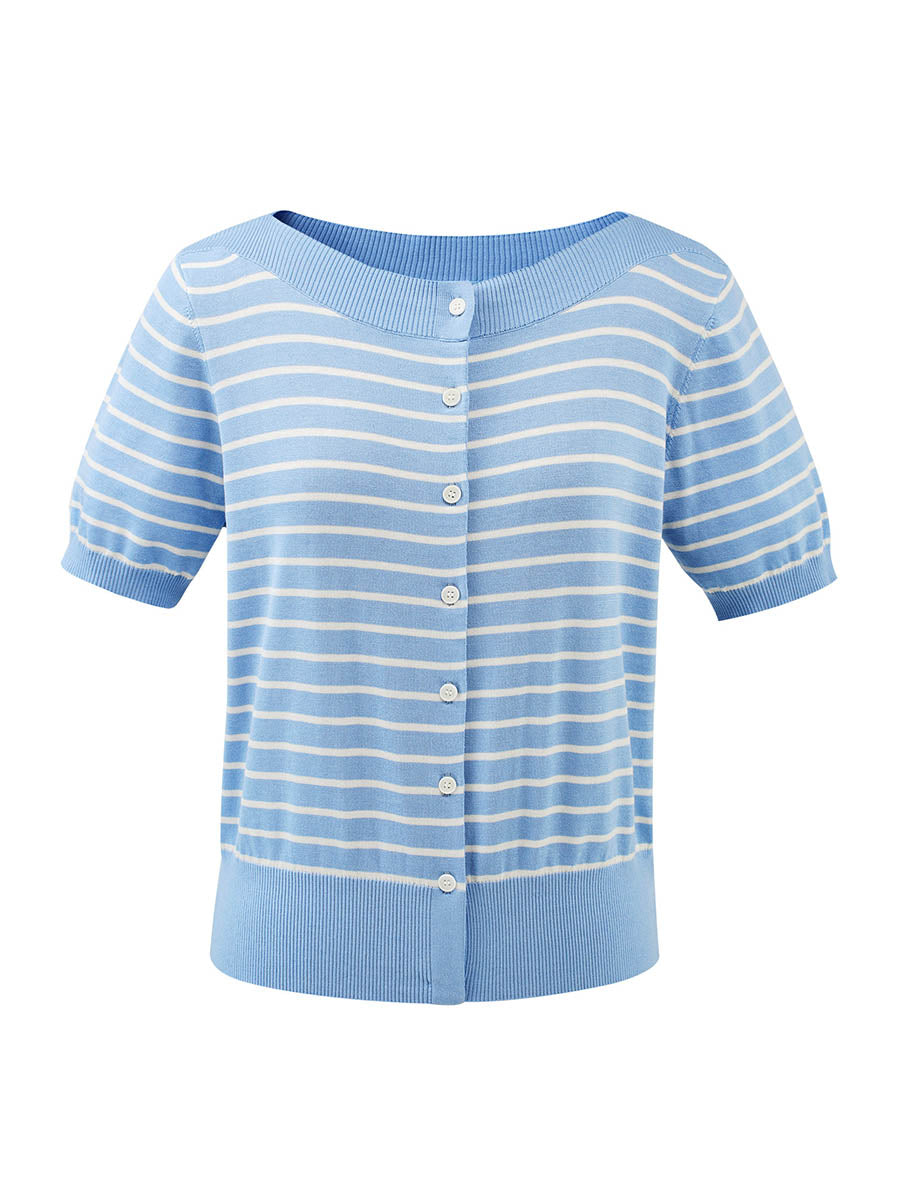 COMOBOCA Women's Striped Short Sleeve Knit Cardigan
