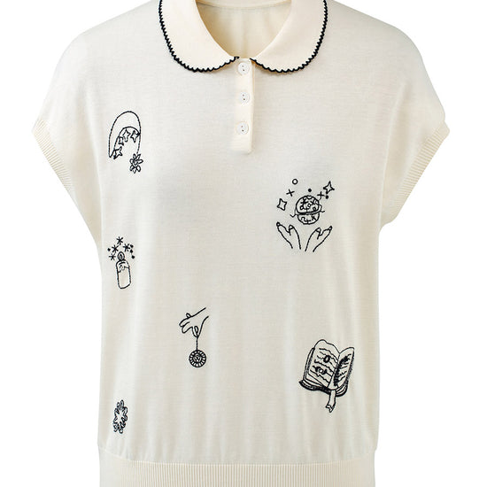 COMOBOCA Women's Embroidered Collared Knit T-Shirt