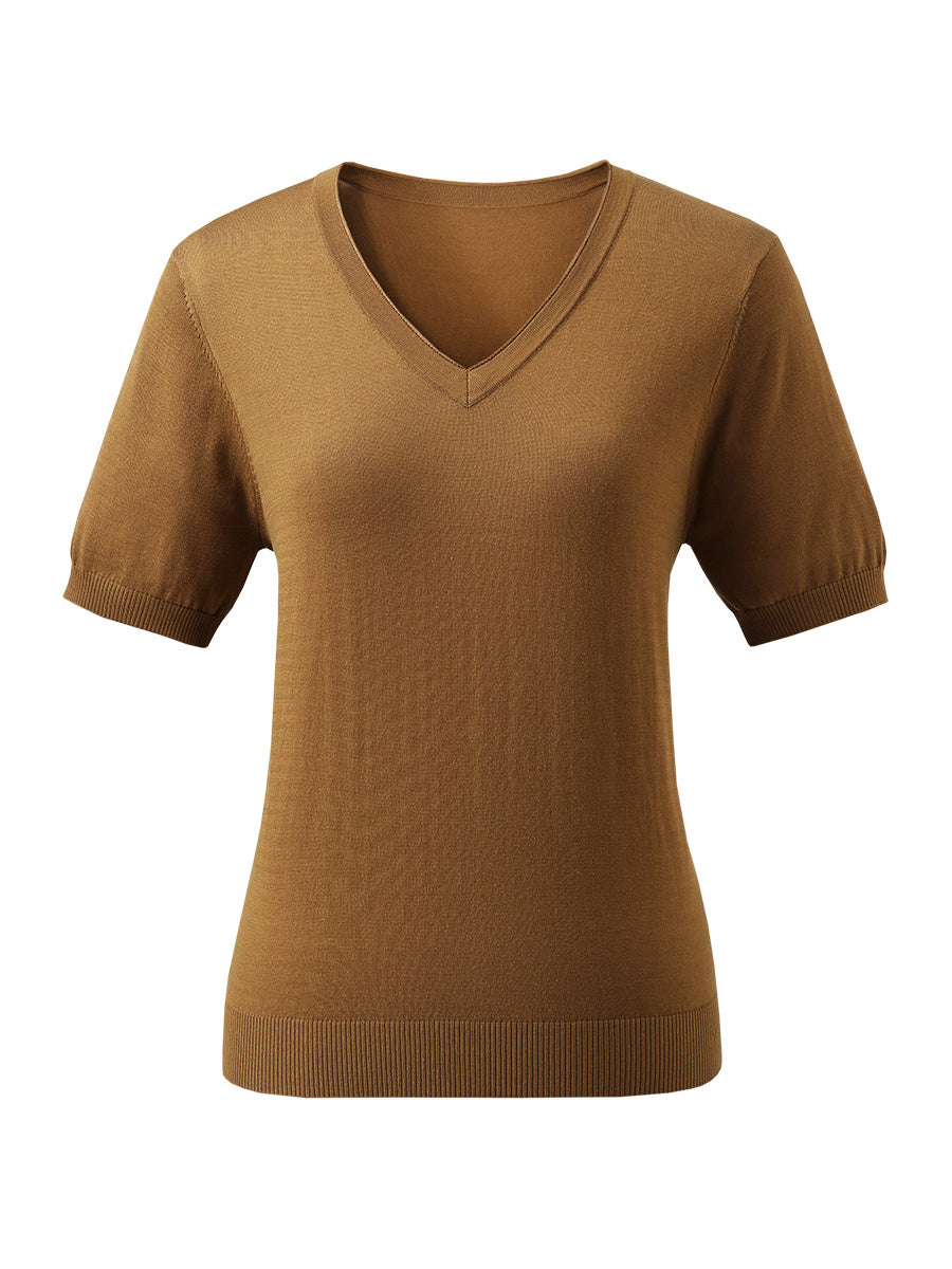 COMOBOCA Women's V-Neck Knit T-Shirt