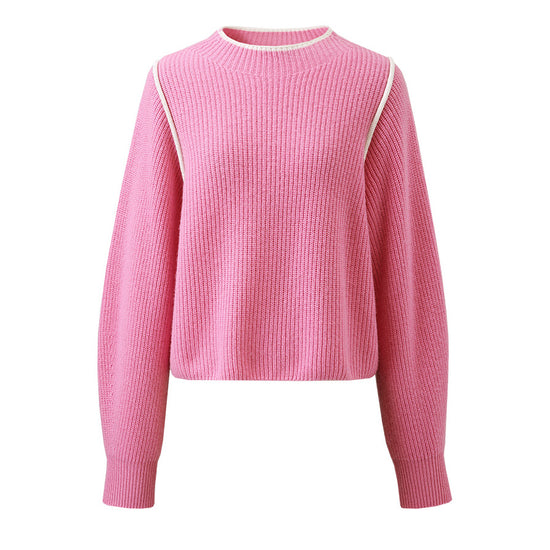 COMOBOCA 100% Wool Women's Color Block Ribbed Knit Sweater